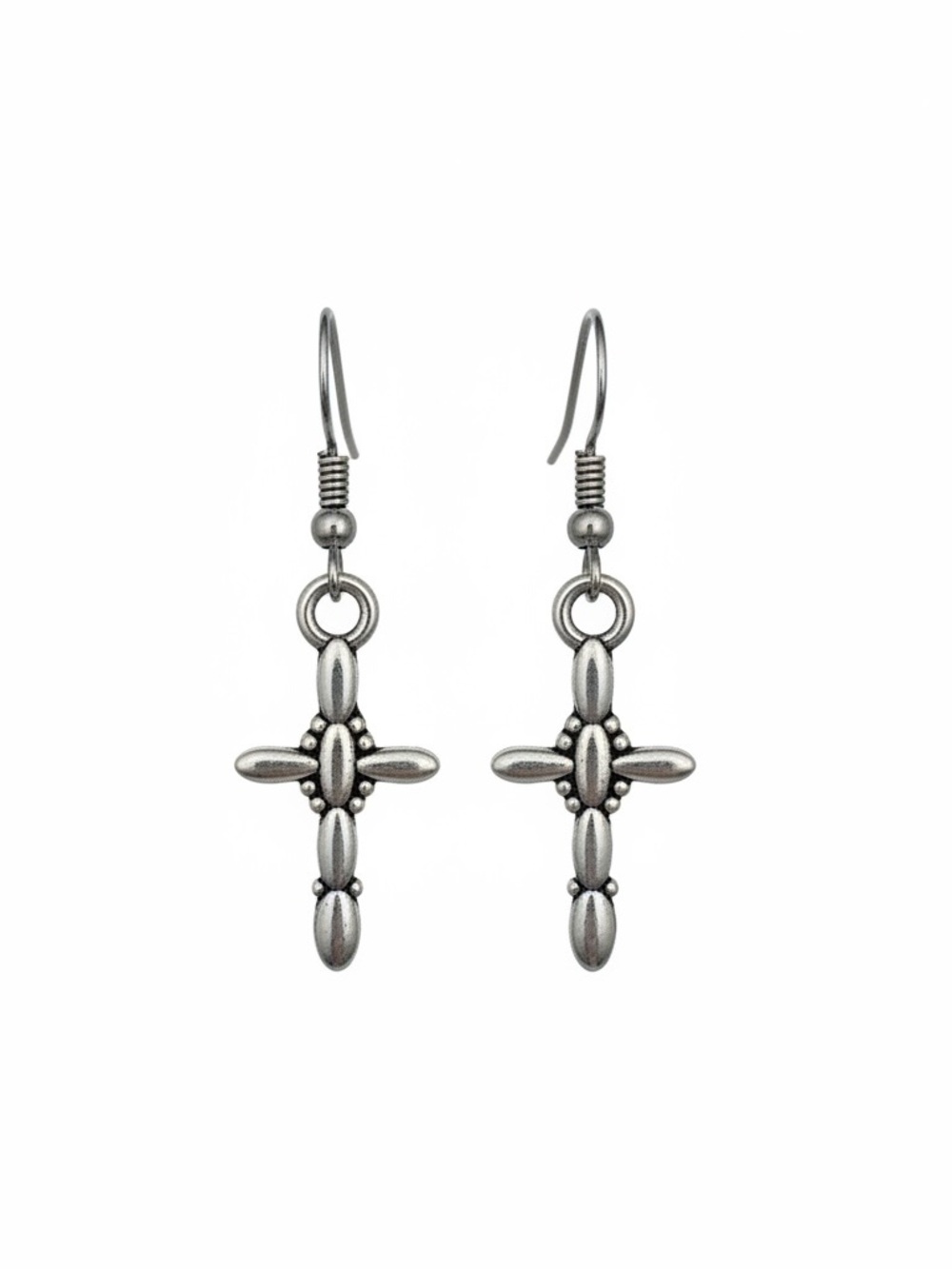 Sterling Silver Cross Drop Earrings - Silver